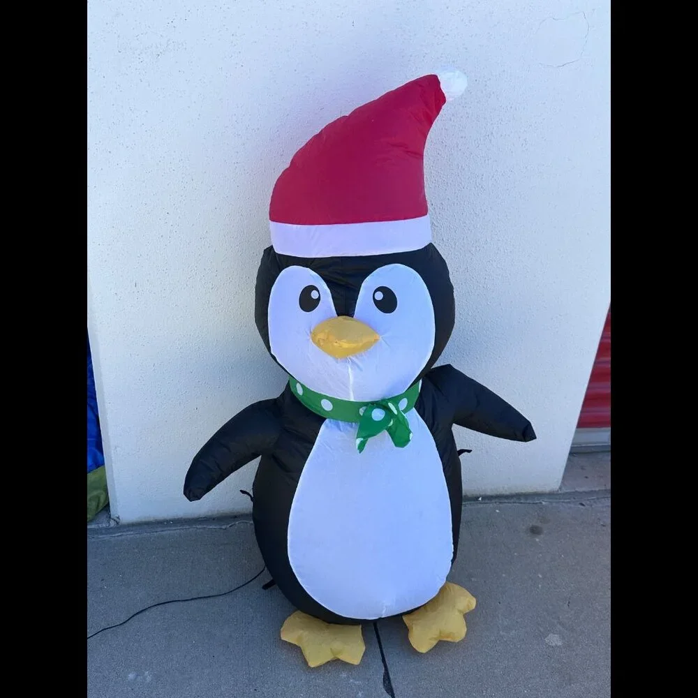 Gemmy Christmas 3.5 Ft Airblown LED Light Up Penguin with Santa Hat and Bow Tie